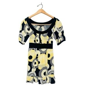 FANG Vintage Y2K Black Yellow Print Baby Doll Tunic‎ Blouse Medium M